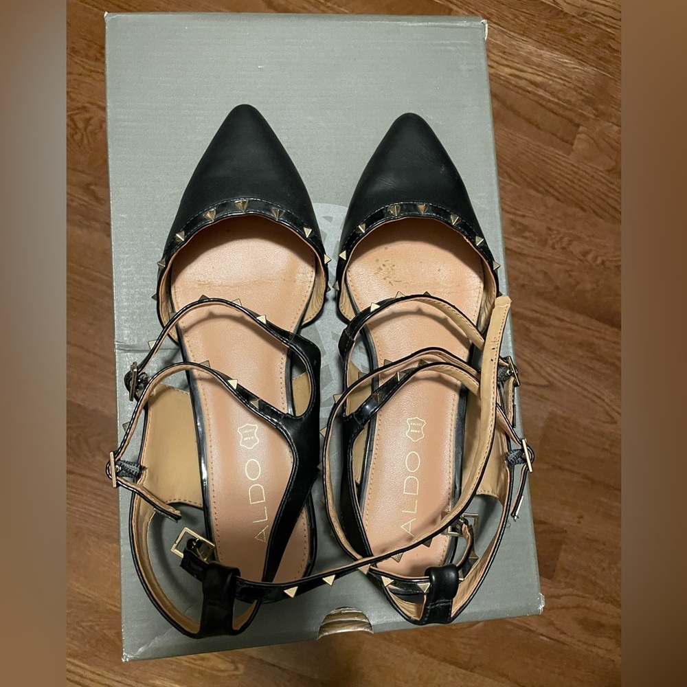 Aldo Zerah Black Studded Flats